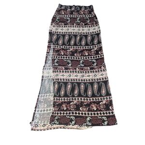 GUC Full Tilt Womens XS Side Slit Maxi Skirt Burgundy Black Boho Y2K